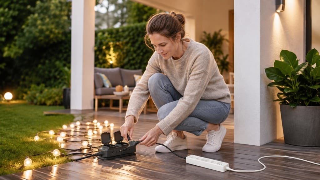 Outdoor-Steckdosenleiste mit Klappdeckeln im Garten – IP-Schutz erklärt
