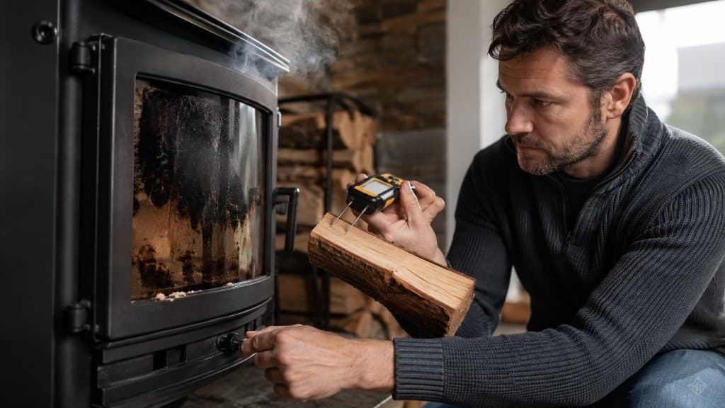 Kamin qualmt und Glas verrußt
