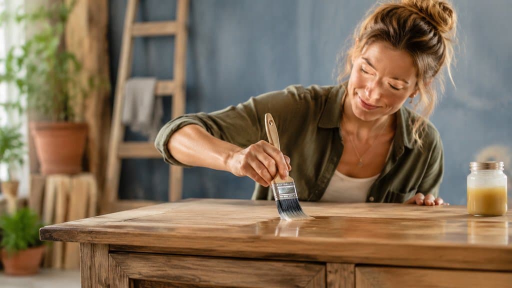 Holzmöbel und Gartenholz werden mit Gel, Wachs und Isolierspray behandelt