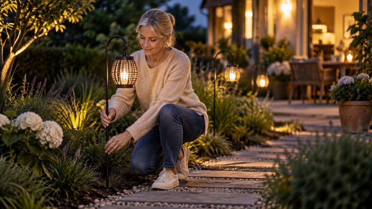 Laternenstab und Ambiente im Garten