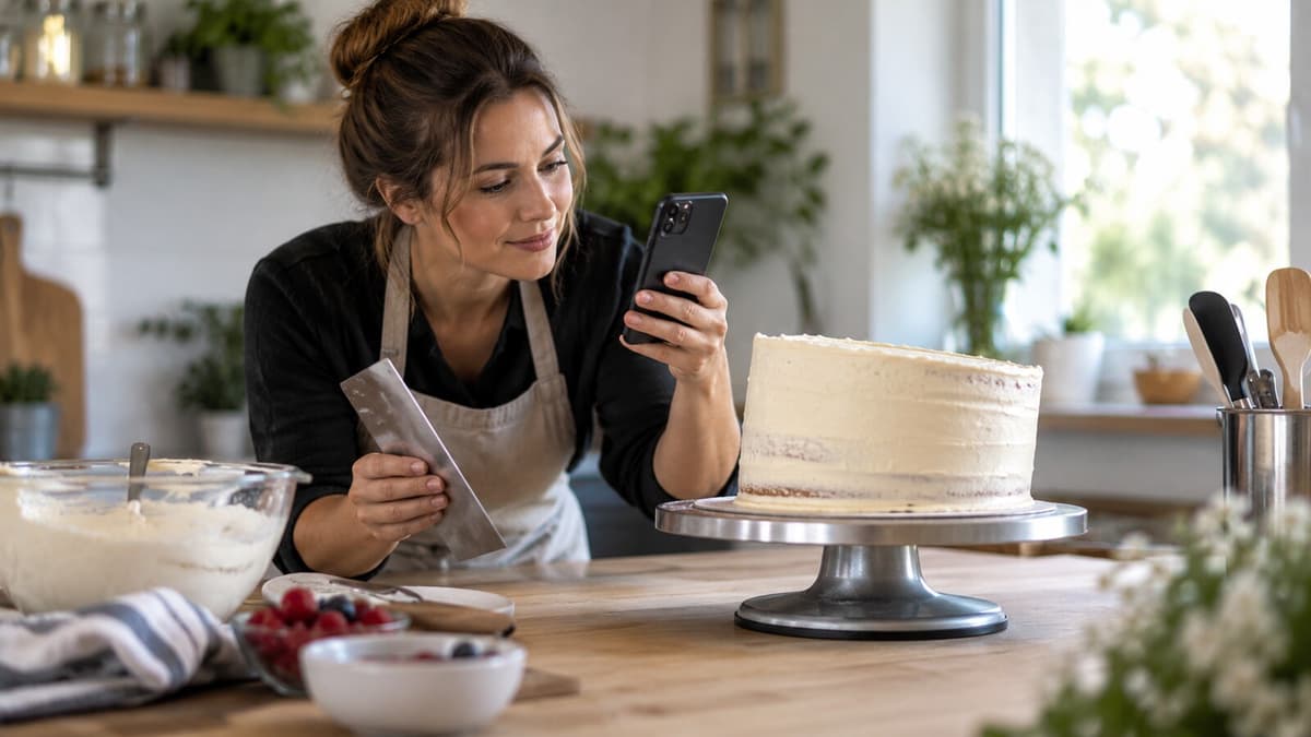 Schiefe Motivtorte auf Drehteller – Diagnose und Korrektur in der Küche