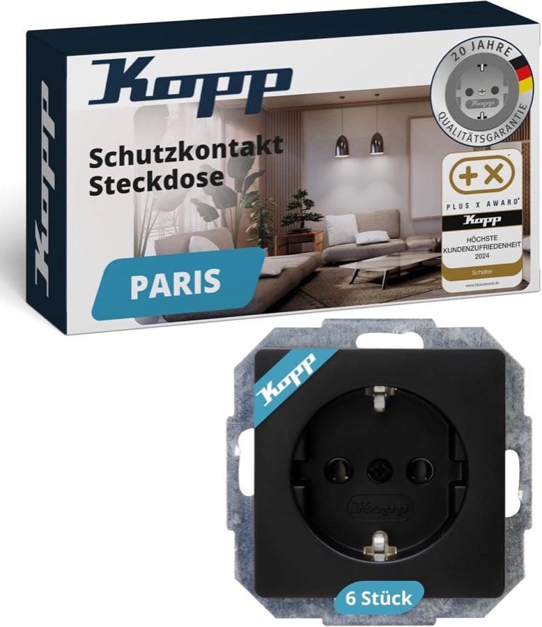 Kopp Paris 6er-Pack Schuko matt-schwarz