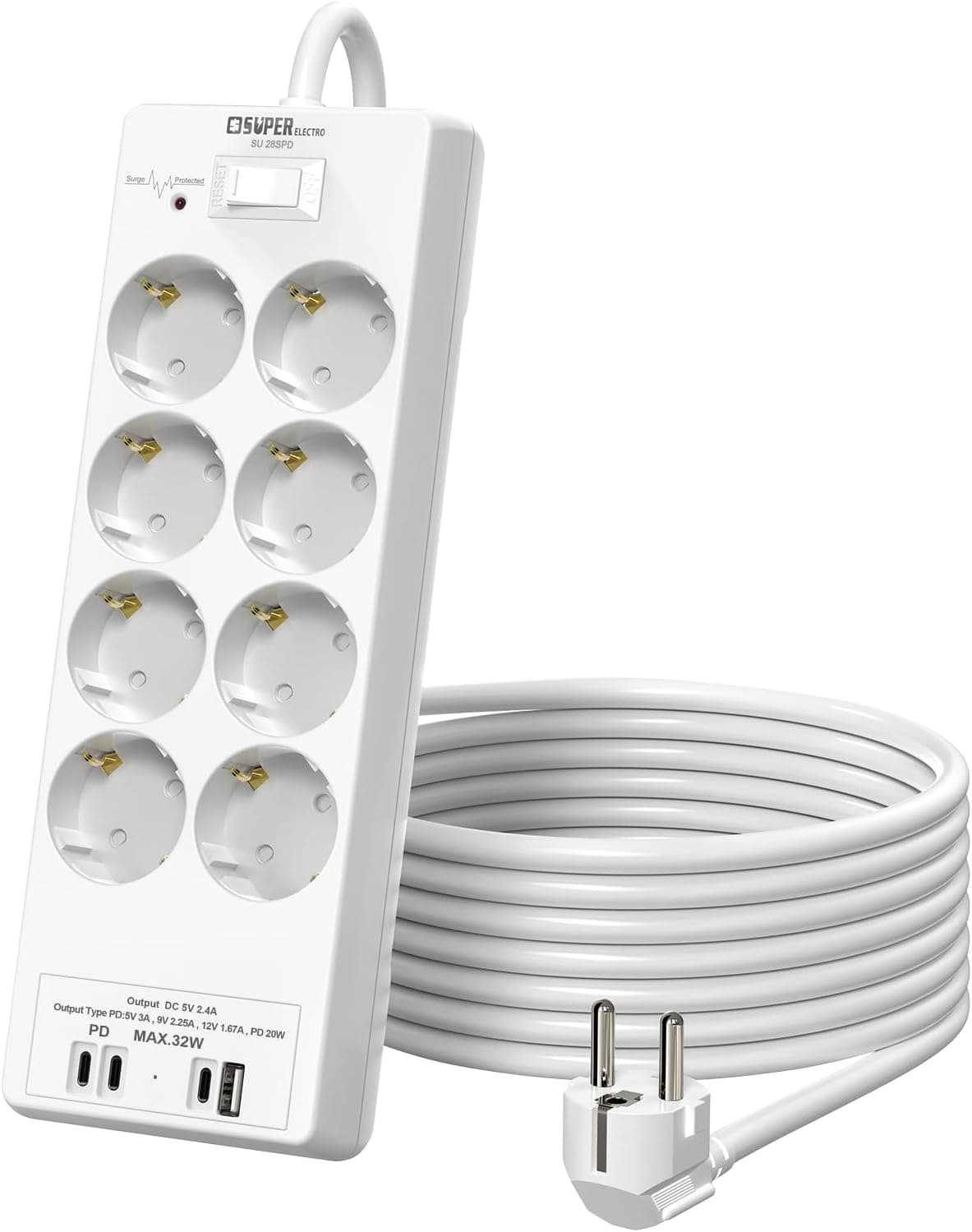 Super Electro 8-Fach USB-C PD 32 W 2 m