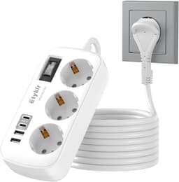 Etykir Etykir 3-Fach Flachstecker mit 4× USB