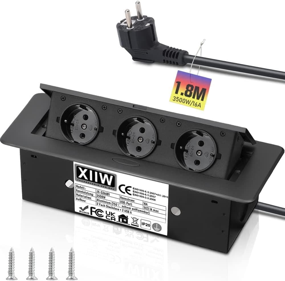 XIIW 3-Fach Einbausteckdose Aluminium