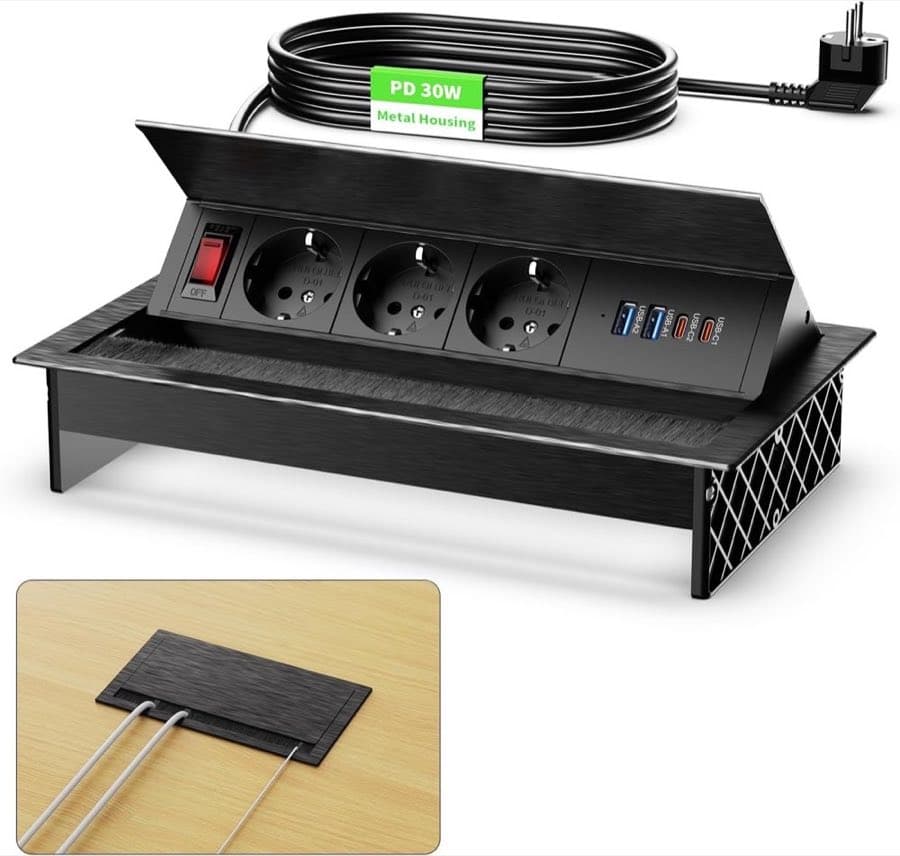 HANNELORE 3-Fach Versenkbare Steckdose Alu PD 30W