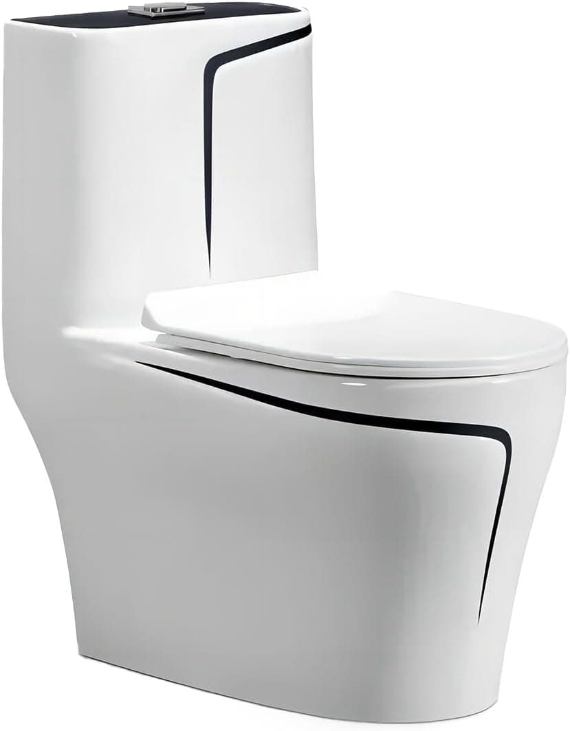 EGO INTERIORS Royalty Line Stand-WC schwarz-weiß, randlos, Armlehnen