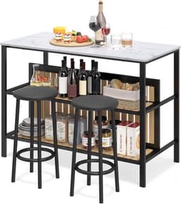 COSTWAY COSTWAY Bartisch-Set 120 × 60 × 84 cm mit 2 Hockern