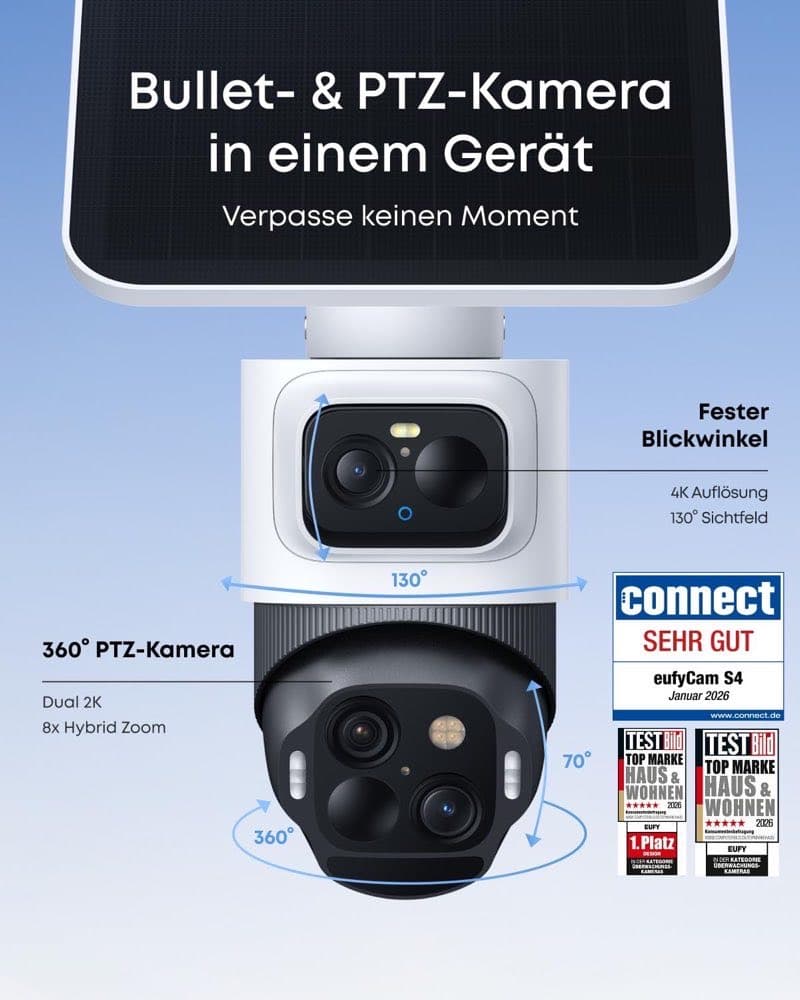 eufyCam S4 Außen (4K, Solar, Bullet+PTZ)