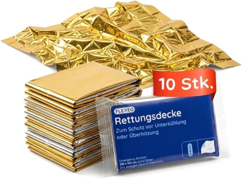 FLEXEO Rettungsdecke Gold/Silber 210×160 cm (10 Stück)