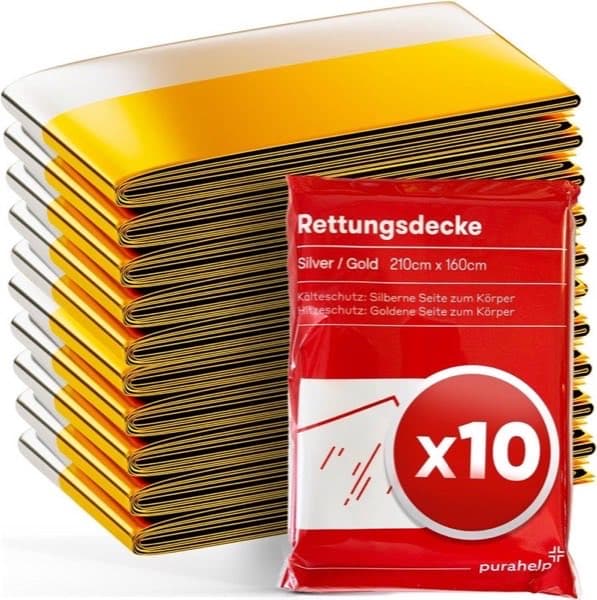 PURAHELP Rettungsdecke Gold & Silber 210×160 cm (10 Stück)