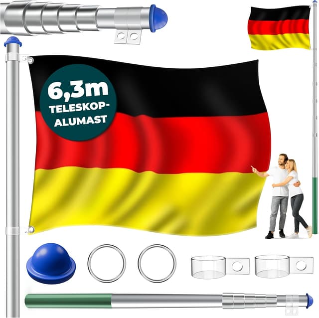KESSER Teleskopmast 6,30 m inkl. Deutschlandfahne