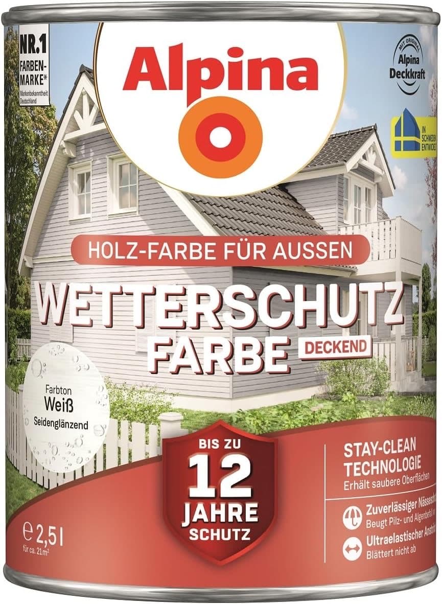 Alpina Wetterschutzfarbe Weiß 2,5 l
