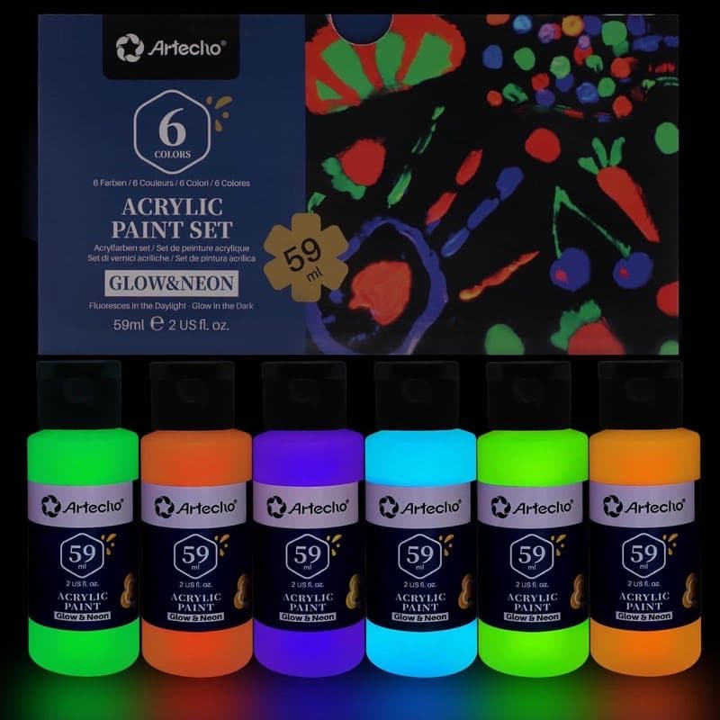 Artecho Fluoreszierende Leuchtfarbe 6×59 ml