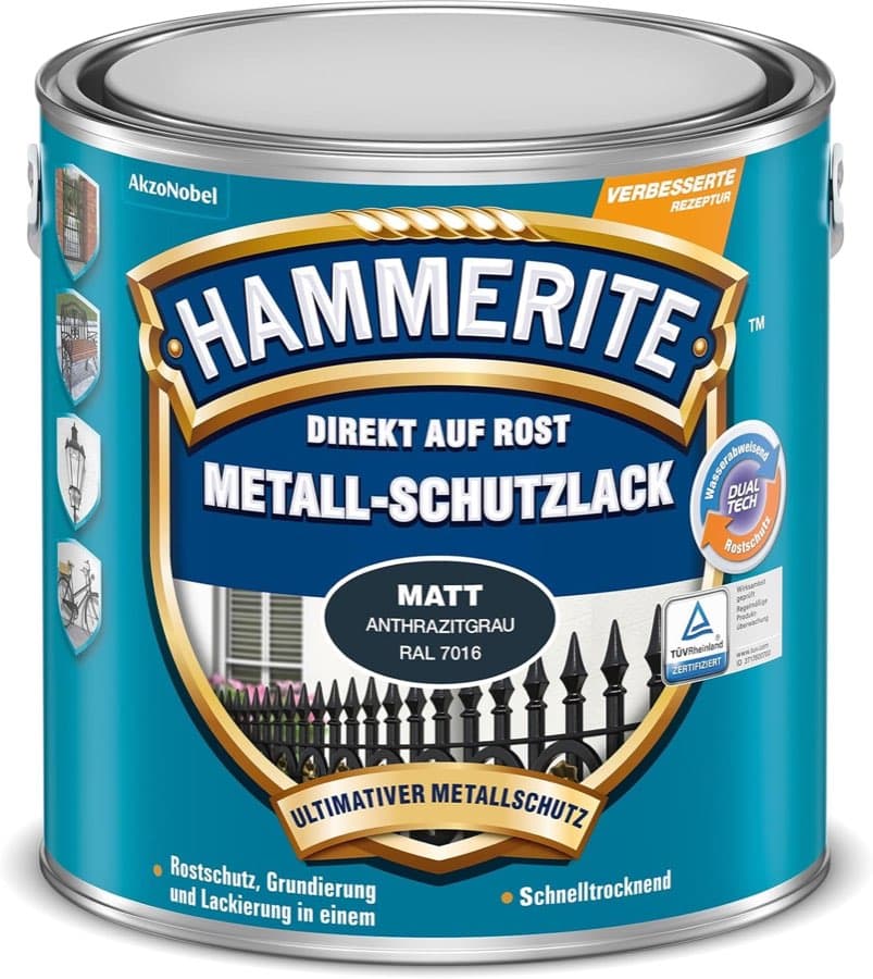 Hammerite Metallschutzlack Matt Anthrazitgrau 2,5 L
