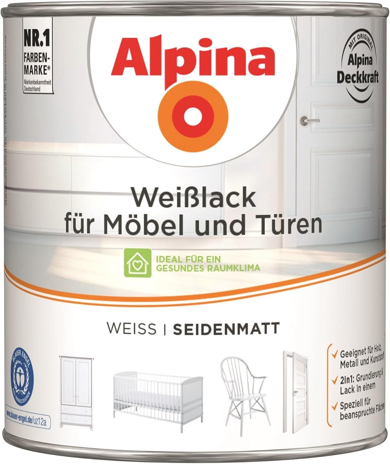 Alpina Weißlack Möbel und Türen 2 l seidenmatt