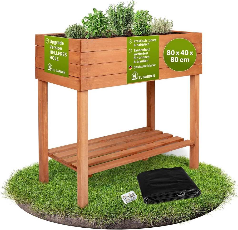 TTL GARDEN Balkon-Hochbeet Holz 80 × 40 × 80 cm