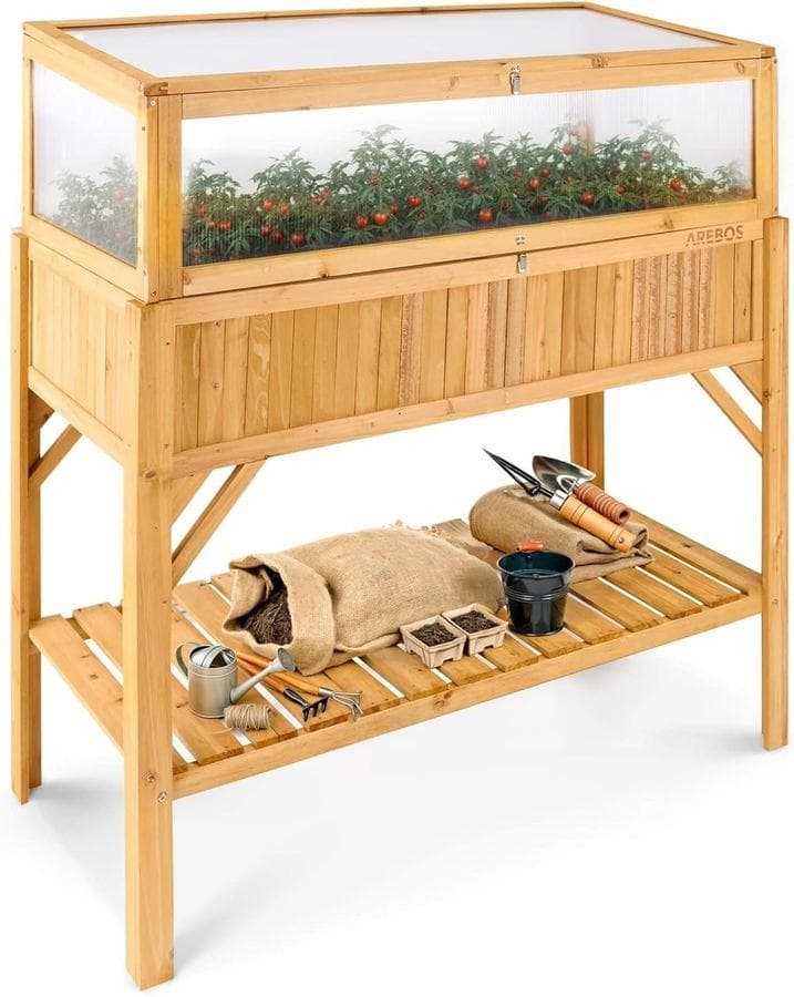 Arebos Holz-Hochbeet mit Frühbeetkasten 191 L