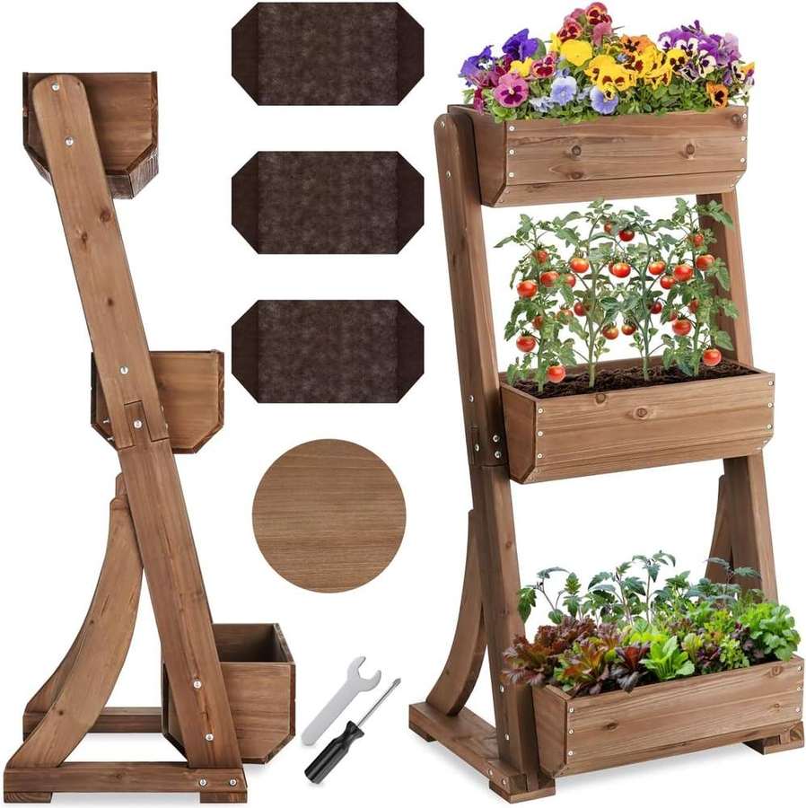 tectake Vertikales Hochbeet 3 Ebenen 60 × 49 × 140 cm