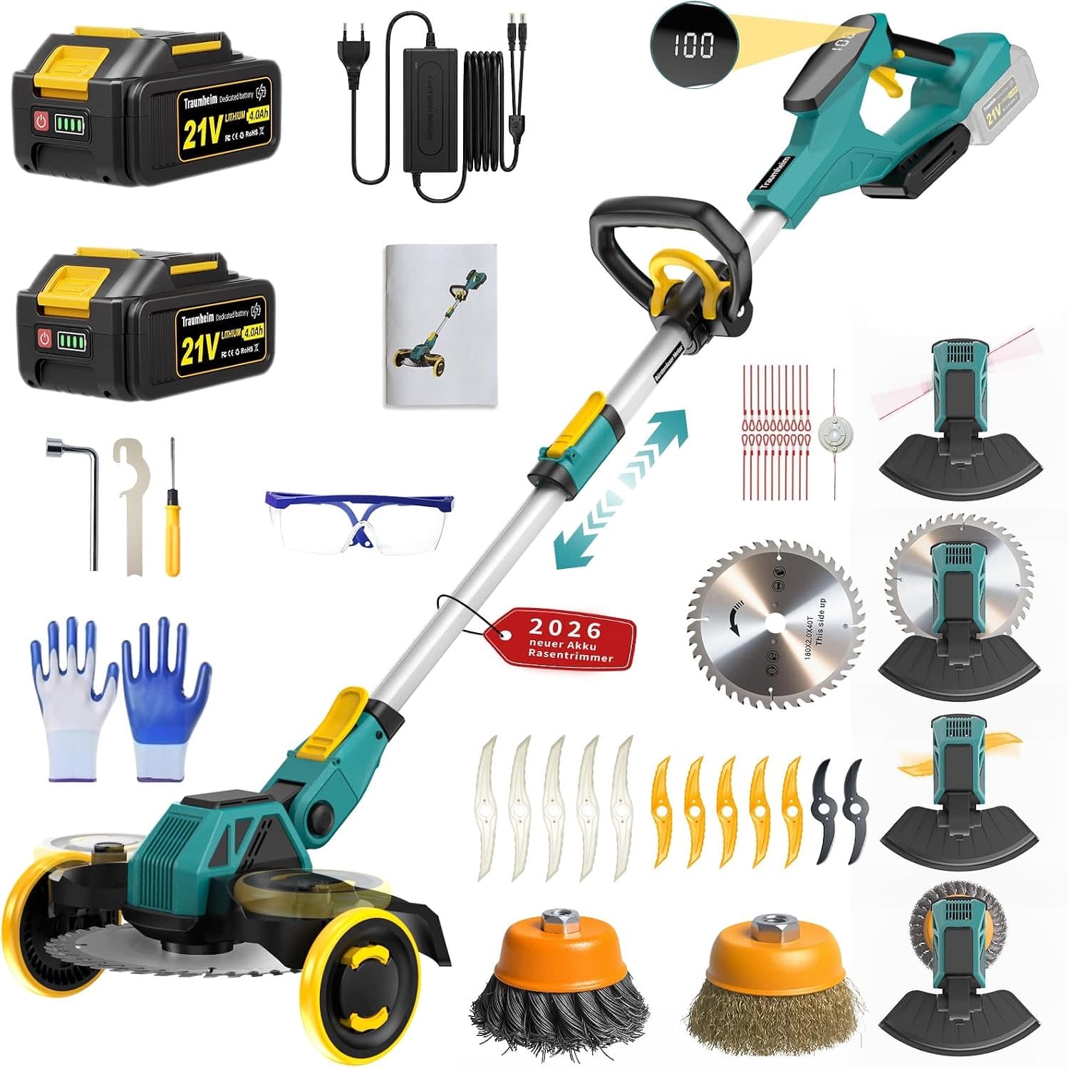 Traumheim LHGCJ Akku-Rasentrimmer (5-in-1 Premium-Set, 900 W, Rollen)