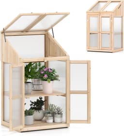 HOMASIS HOMASIS Holz-Mini-Anlehngewächshaus mit Ablagen