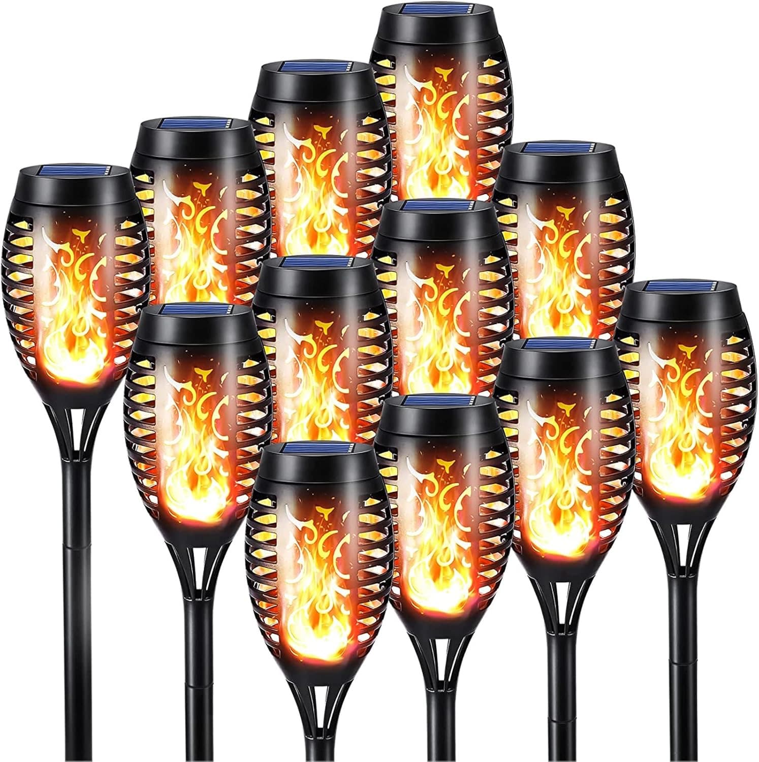 Geemoo 12 Stück Solar-Fackeln Flammeneffekt IP65