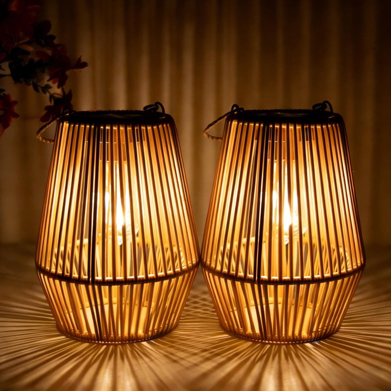 QIHANS Rattan-Optik Solar-Laternen 2er-Set