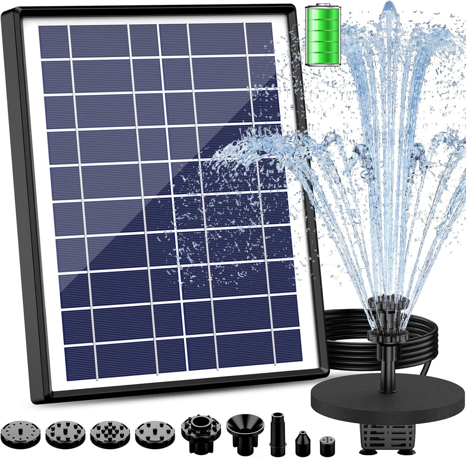 AISITIN 6,5W Solarbrunnen für Draussen mit Batterie und 10 Fontänenstile