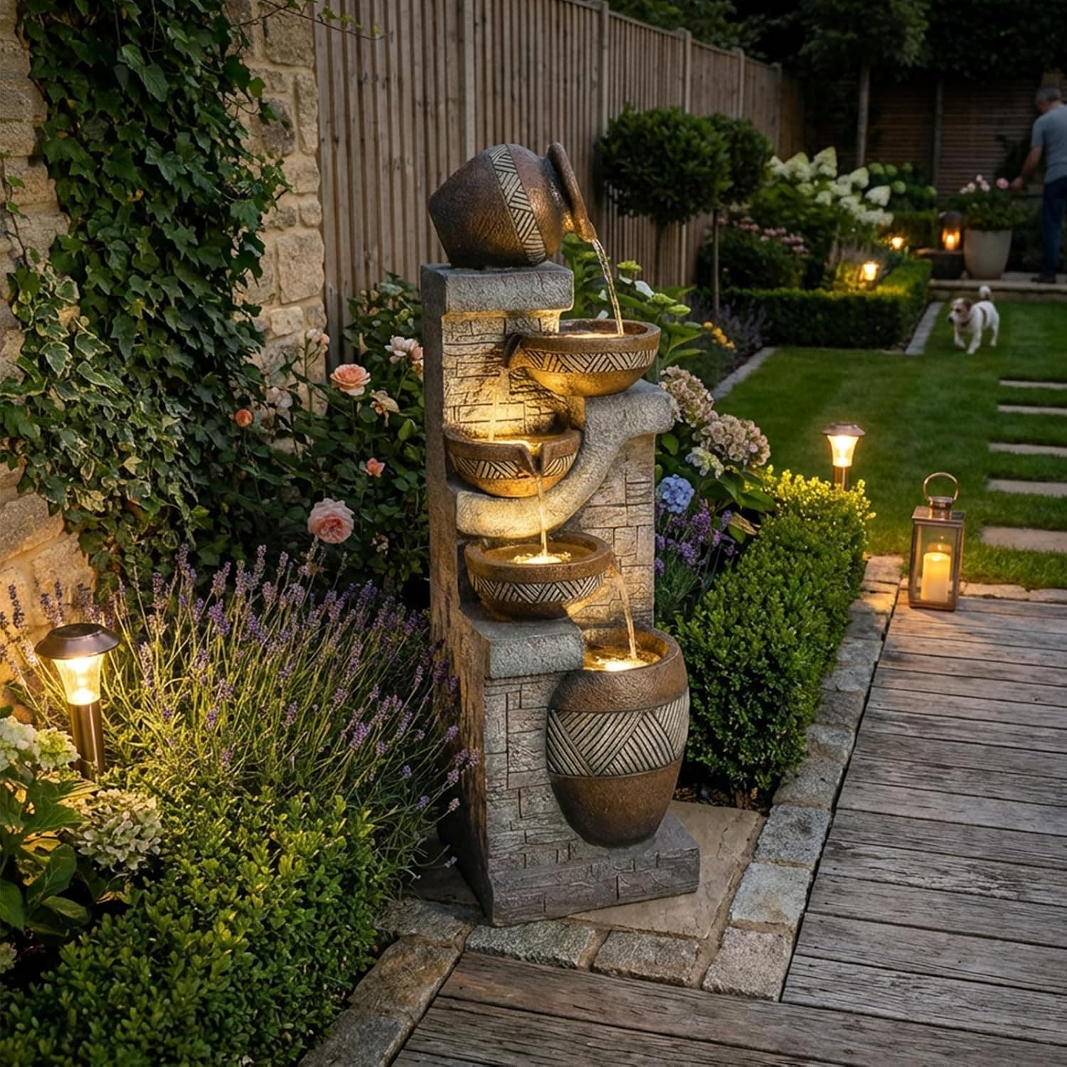 Bumilgar 108 cm 5-stufiger Krug-Gartenbrunnen in Steinoptik