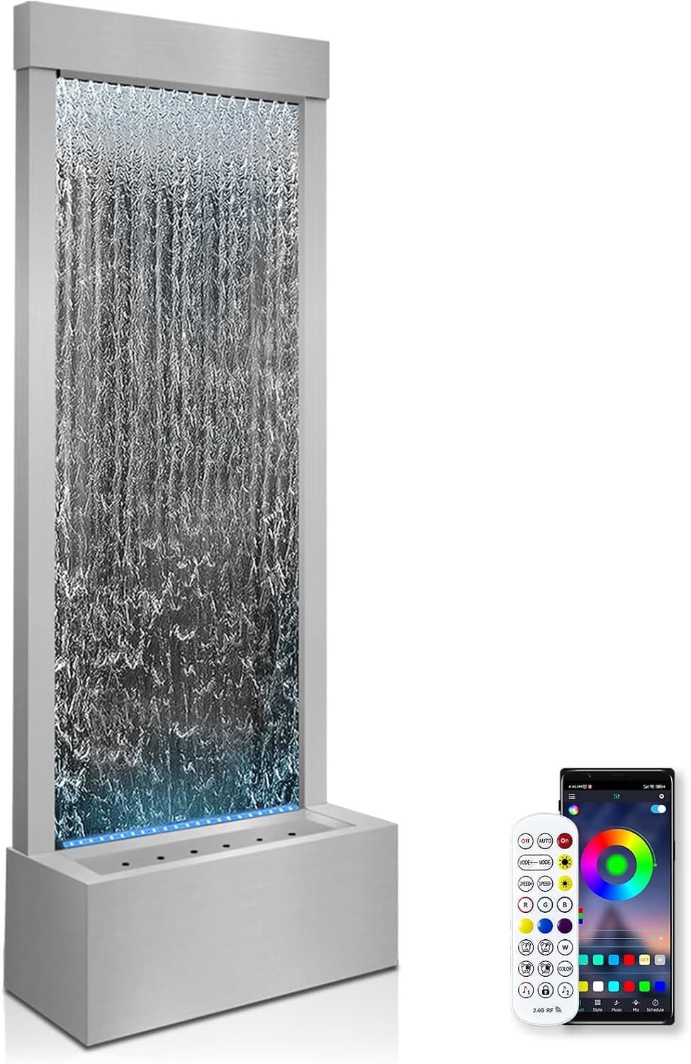 LONGRUN Glas Wasserwand Edelstahl 123 cm