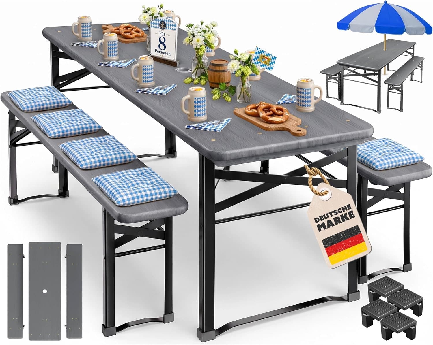 KESSER Bierzeltgarnitur Holz Anthrazit 170 cm