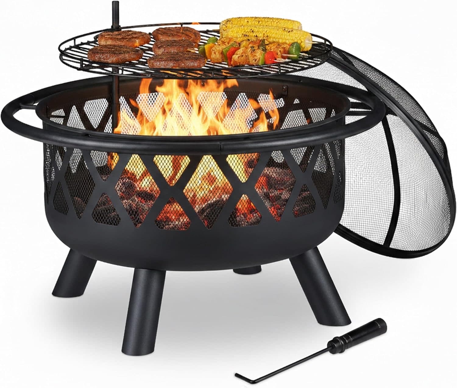 Relaxdays Feuerschale Ø75 cm mit Grillrost
