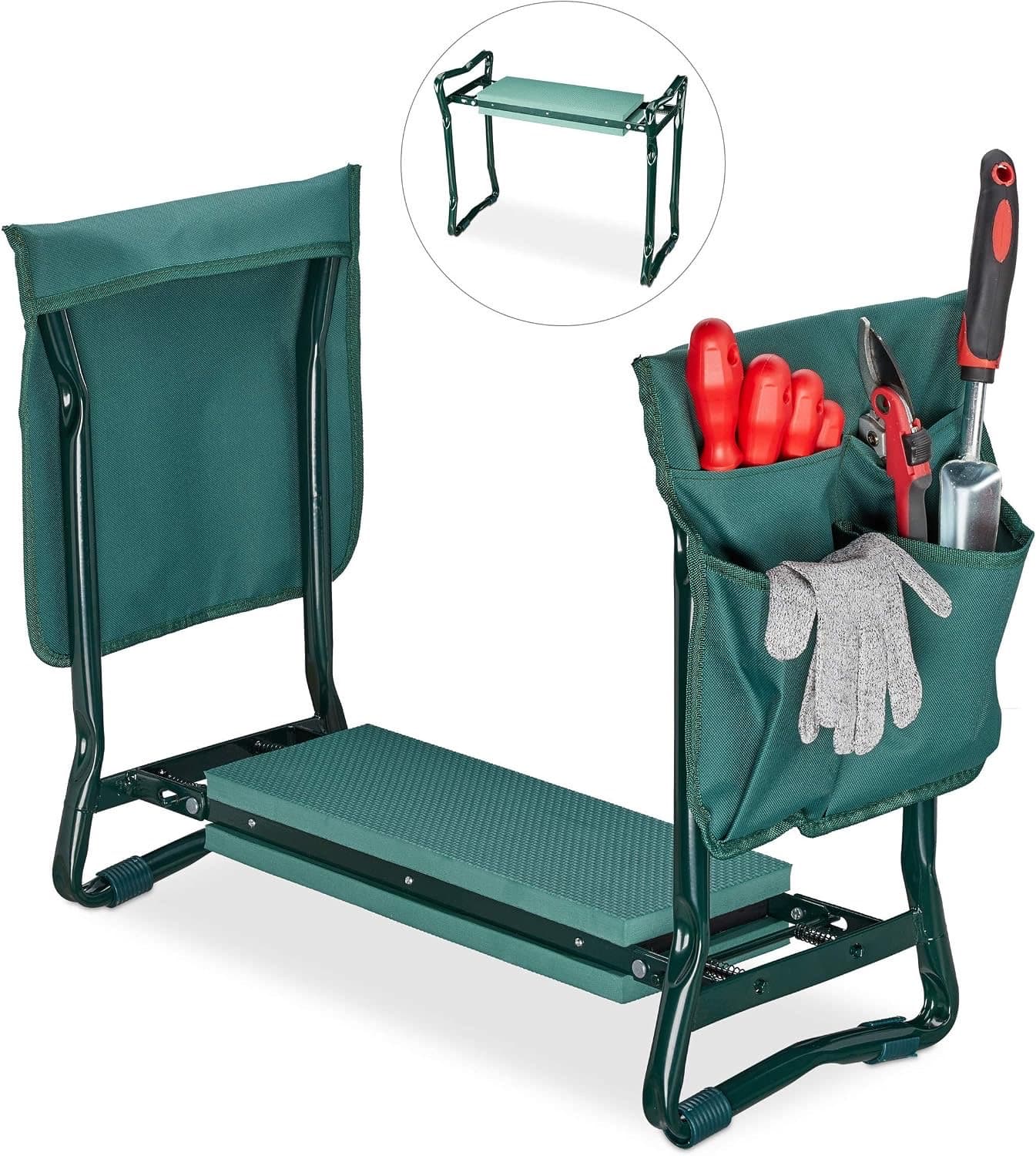 Relaxdays Kniebank grün 2 Taschen