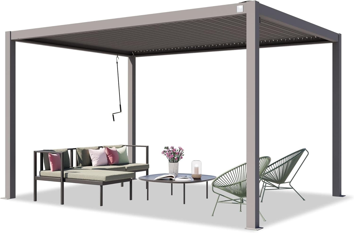 PRIMEYARD Pergola 3×4 m Lamellendach grau