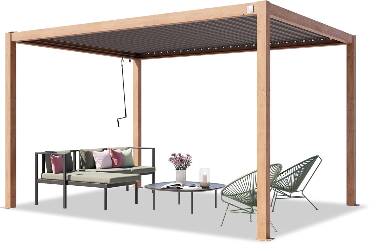 PRIMEYARD Pergola 3×4 m Holzoptik Lamellendach