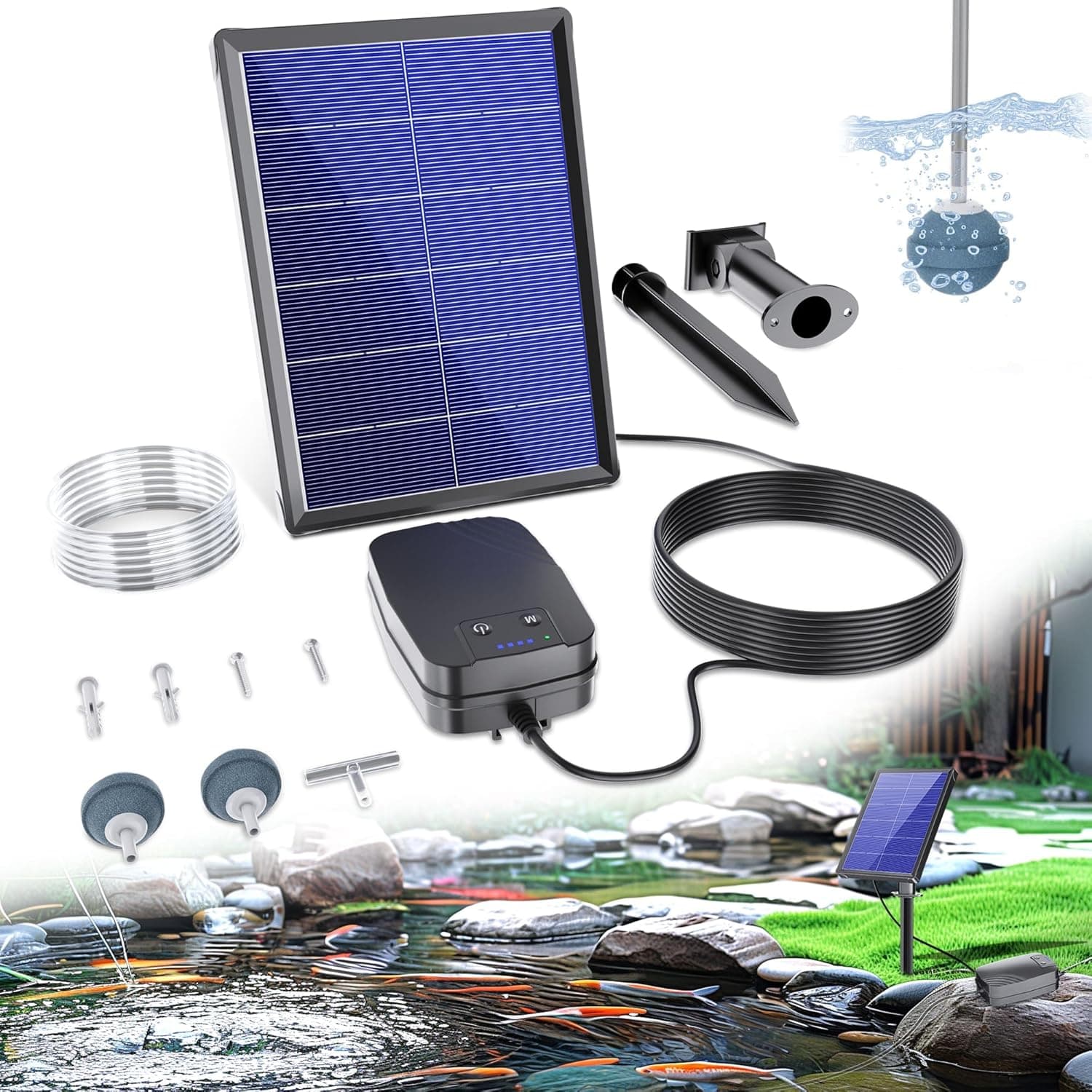 Biling 4W Teichbelüfter Solar Sauerstoffpumpe für Teiche bis 600 Liter