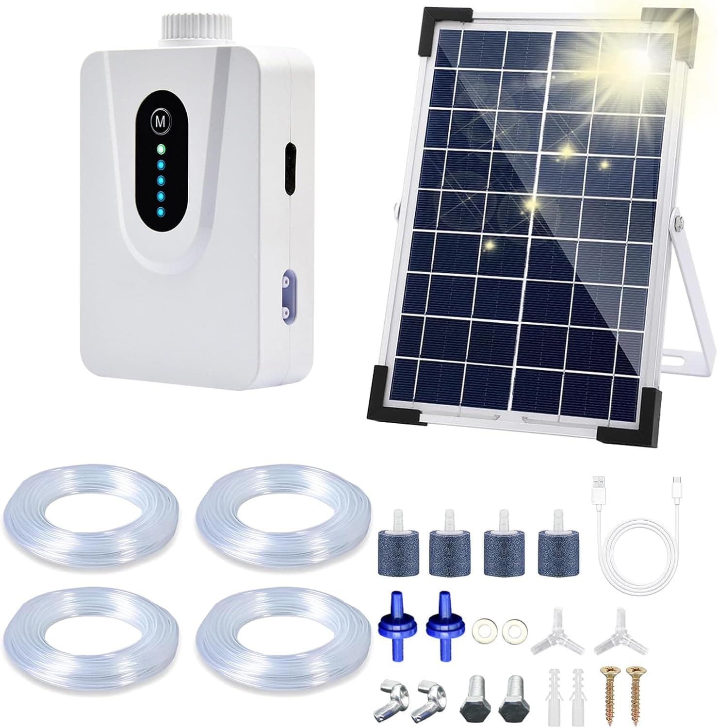 Solar Luftpumpen, 6W Solar Teichbelüfter mit 6000mAh Akku, USB-Laden