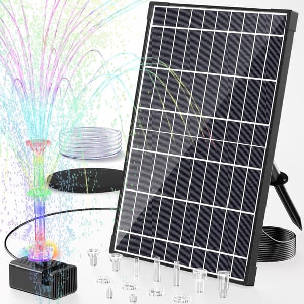 POPOSOAP 12W Solar Teichpumpe mit 4200mAh Akku, Bunte LED-Leuchten