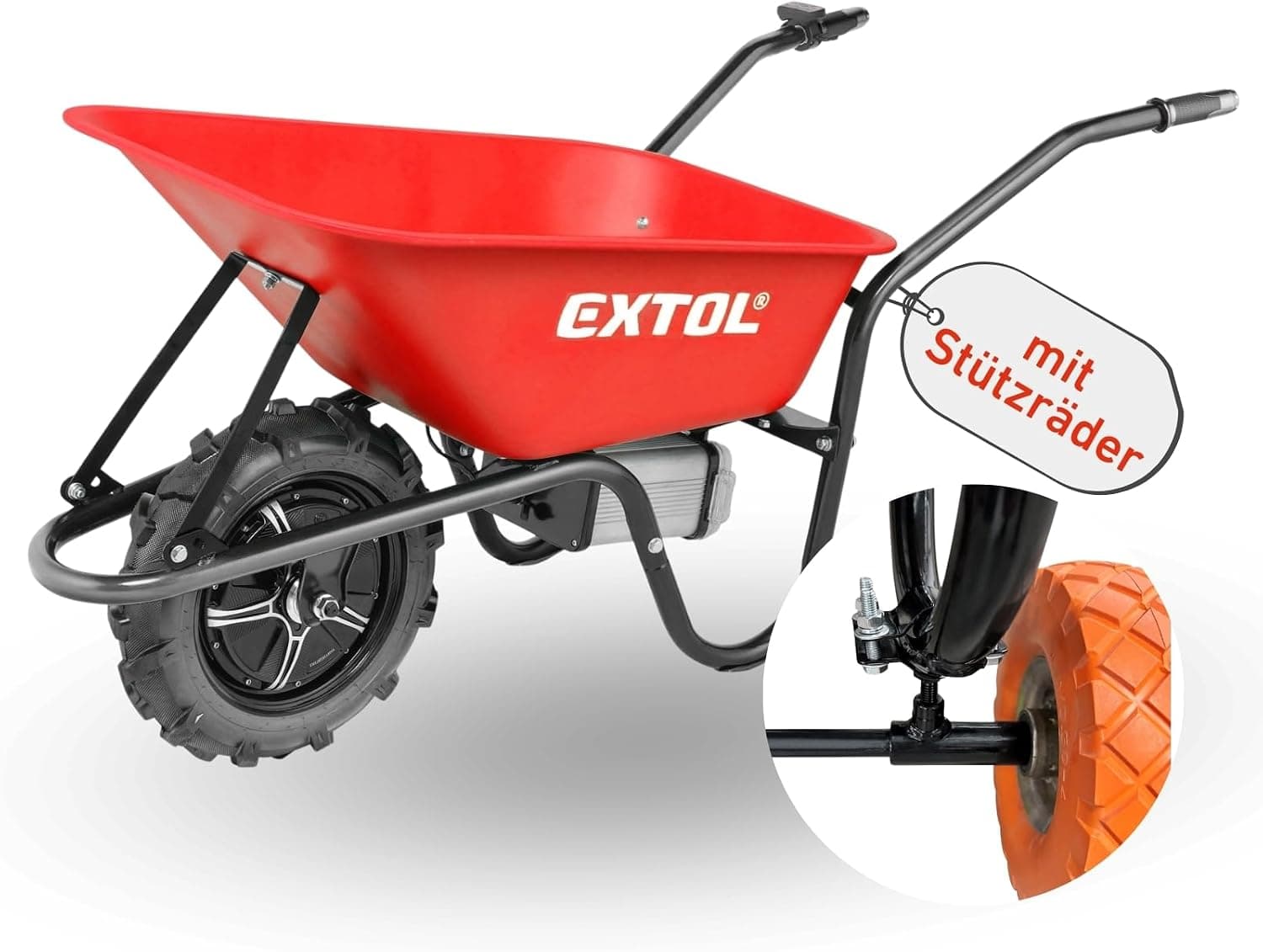 Extol Premium Elektroschubkarre 80 L mit Stützrädern