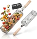 Havenhaus Grillkorb Set 2x rund mit Holzgriff
