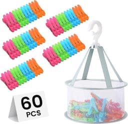 Xubialo 60 Wäscheklammern mit Mesh-Korb