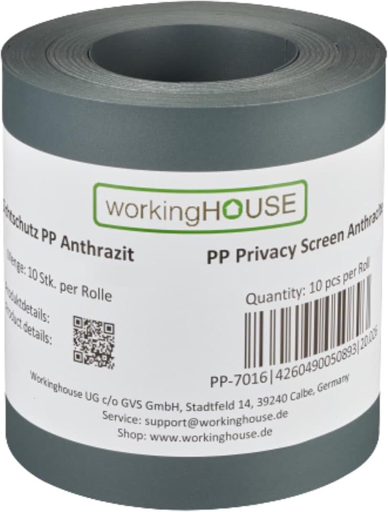 workingHOUSE PP Sichtschutzstreifen 10×2,55 m Anthrazit