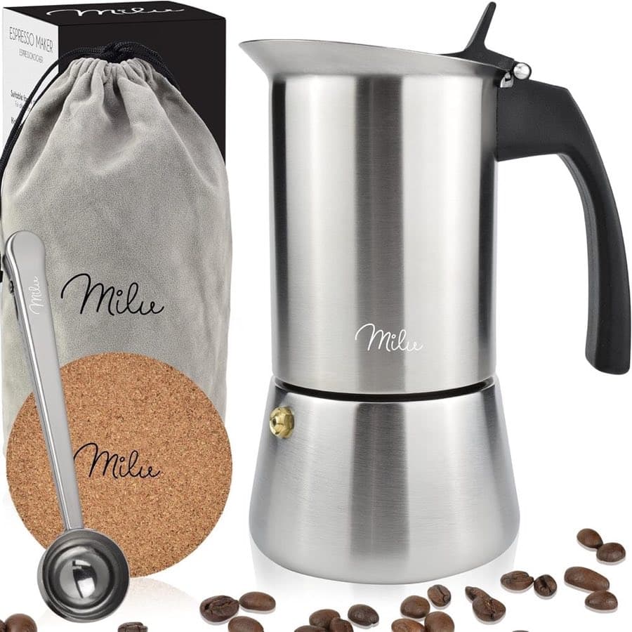 Milu Espressokocher Set 2 Tassen 100 ml Edelstahl