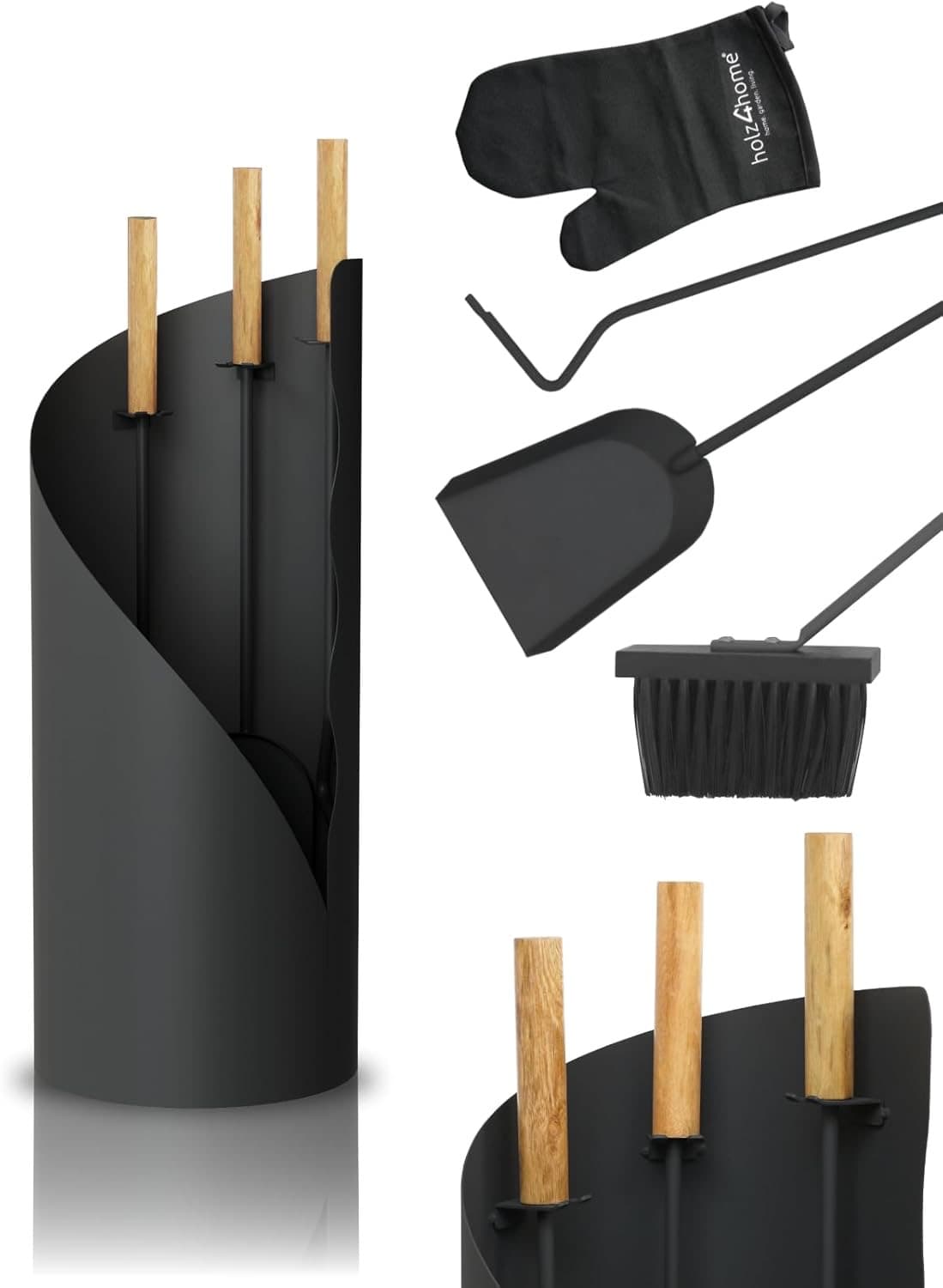 holz4home Kaminbesteck mit Handschuh