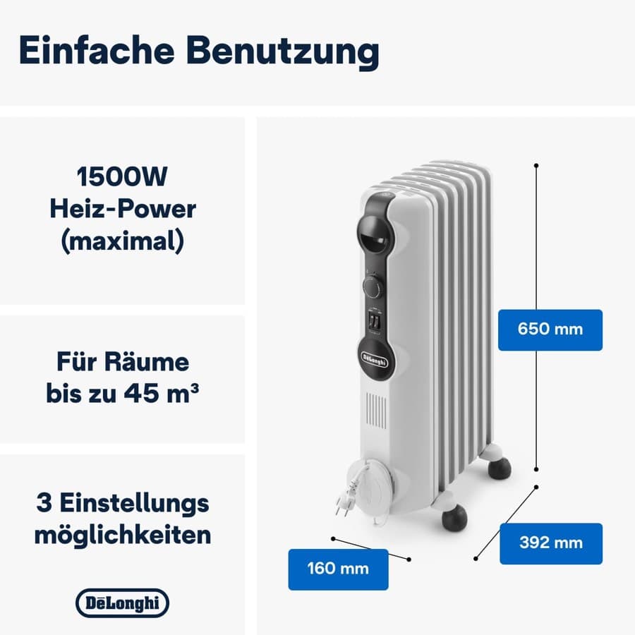 De'Longhi Radia S TRRS0715, 7 Rippen, 1500 W