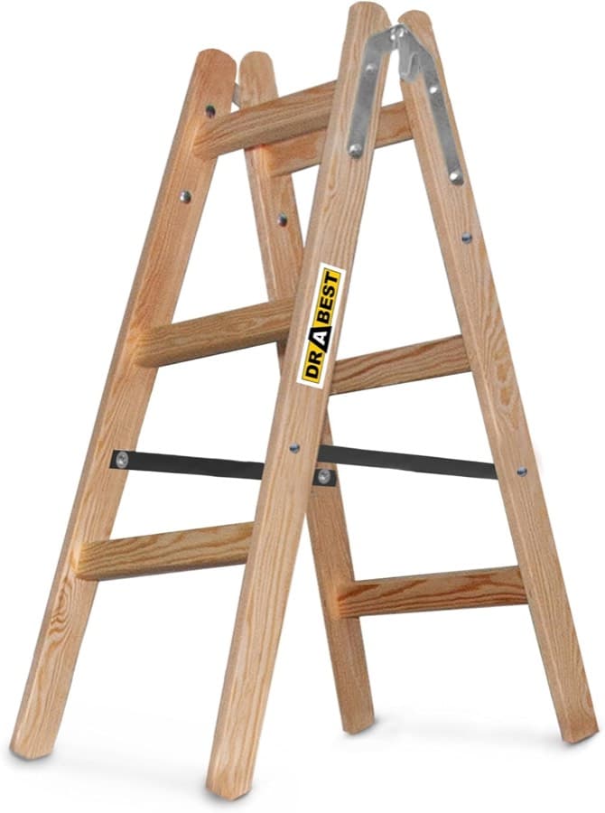 DRABEST Holzleiter 2×3 mit Eimerhaken