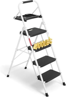 BONTEC BONTEC Trittleiter 4 Stufen Stahl Weiß