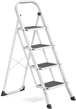 SONGMICS SONGMICS Trittleiter 4 Stufen Stahl Weiß