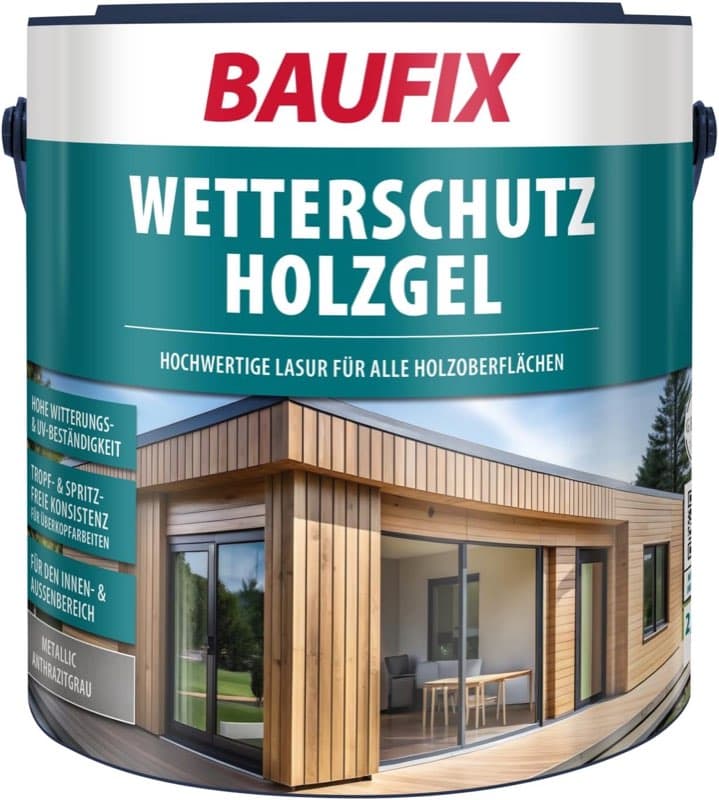 BAUFIX Metallic Wetterschutz-Holzgel anthrazitgrau 2,5 Liter