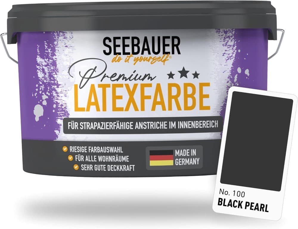 SEEBAUER Latexfarbe Schwarz 2,5 l (seidenmatt)